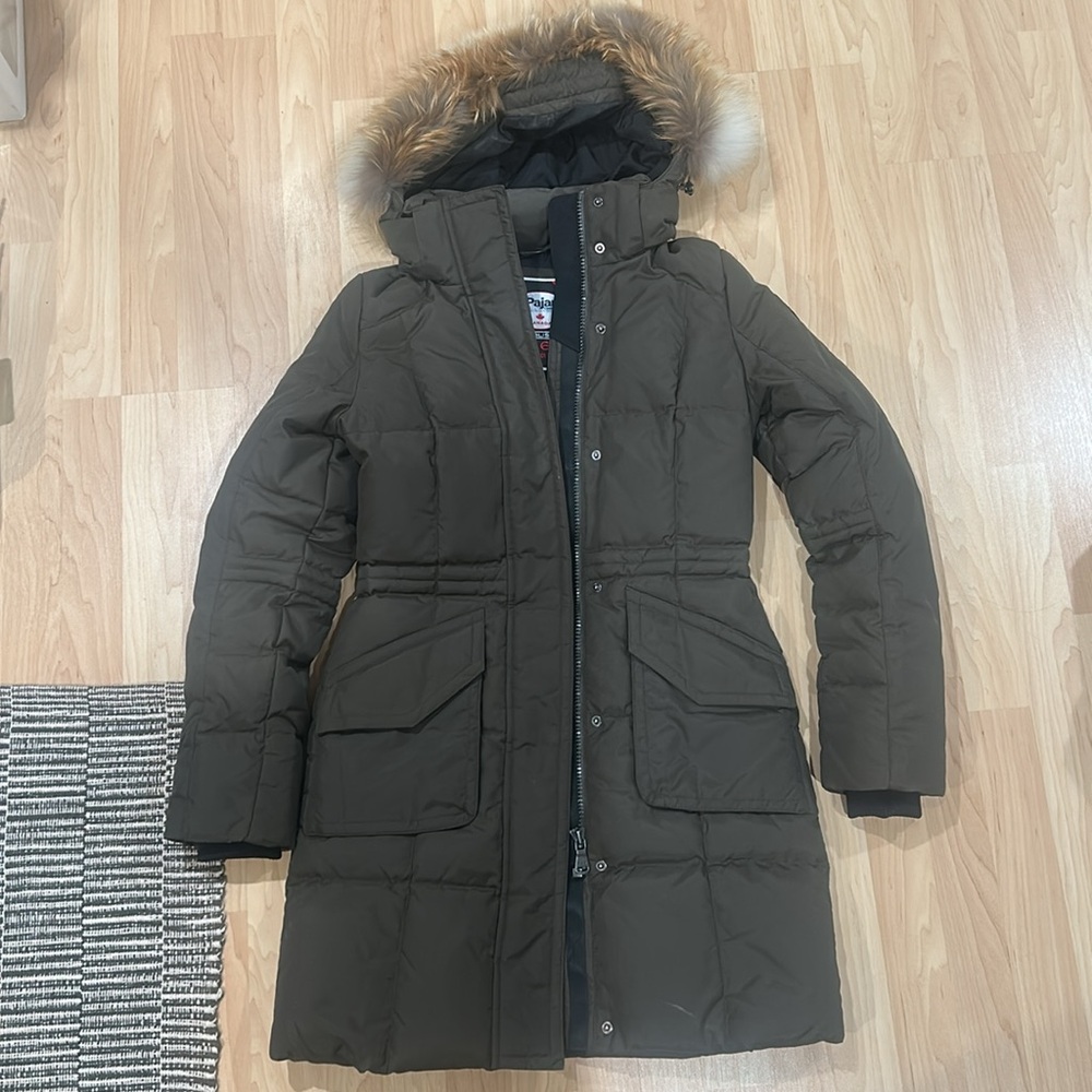 Pajar Women's Dark Green Puffer Jacket with Fox Fur Hood size XS